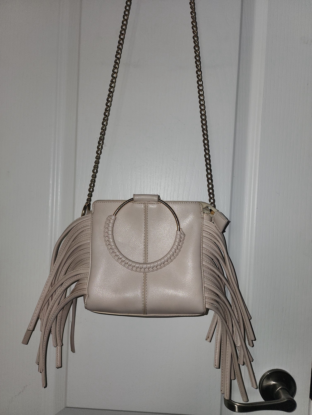 Womens Fringe Crossbody Bag in Light Beige